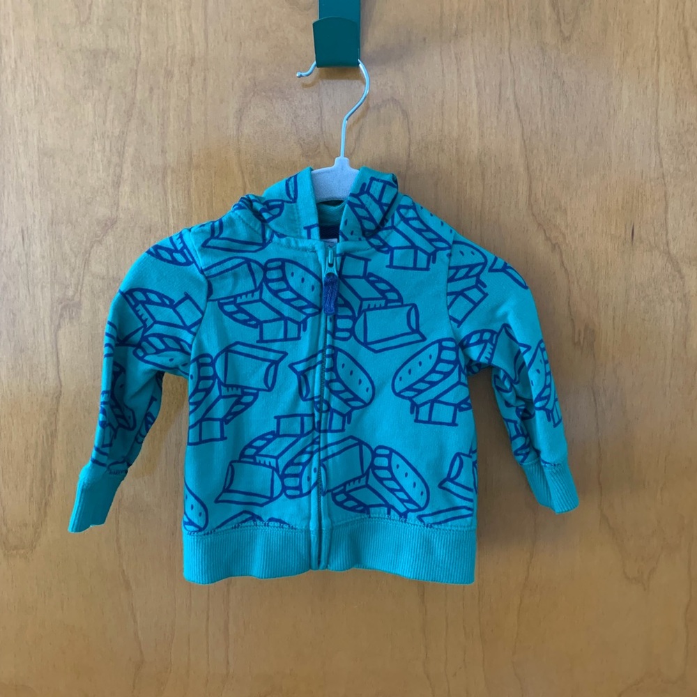 💰5/$25💰Size 3 Months Carter's Green Hoodie with Navy Blue Construction Print